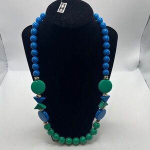 VTG Aqua & Blue Genuine Lucite Beaded Necklace Geometric Shapes 80s style NWT